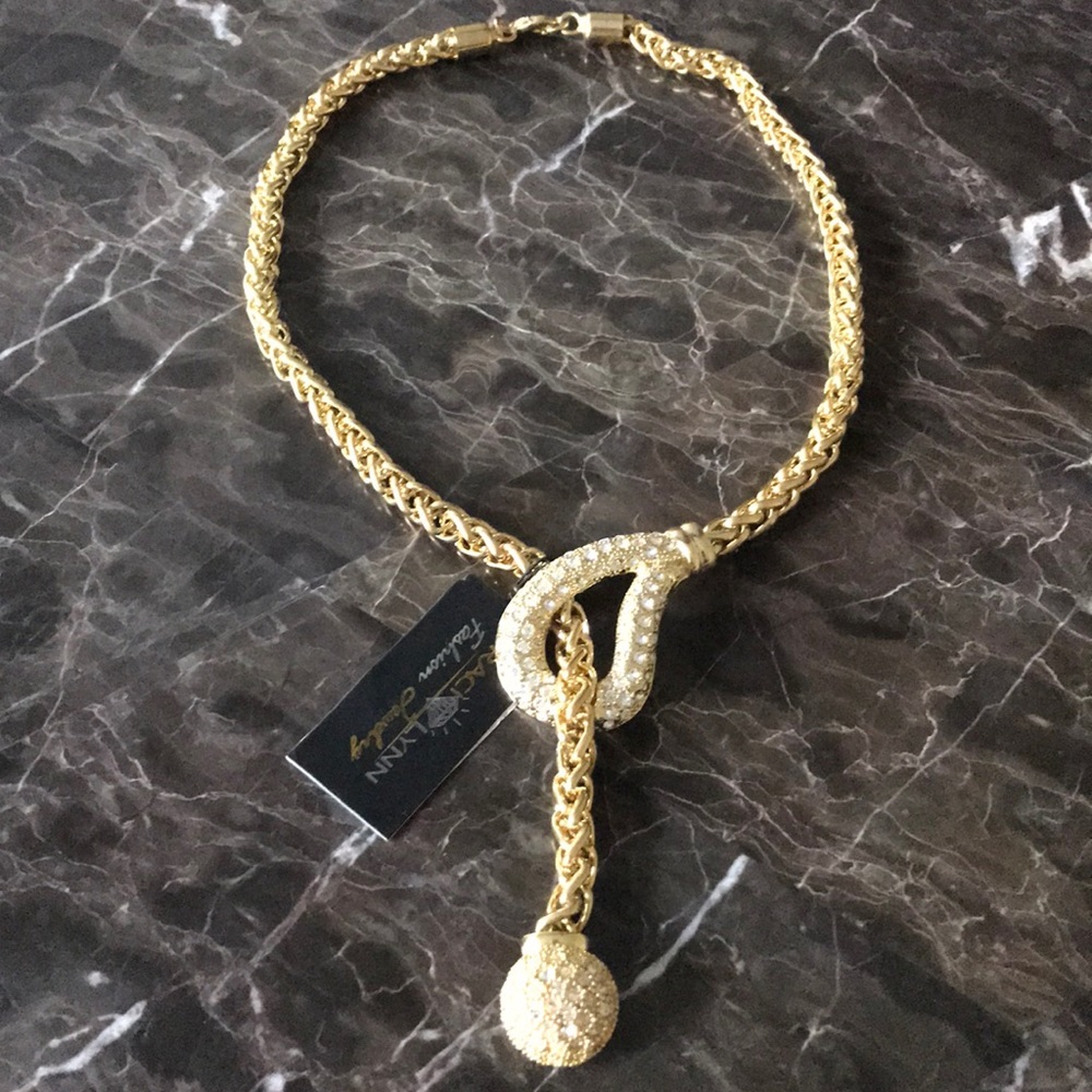 17” Traci Lynn Gold Rhinestone Necklace